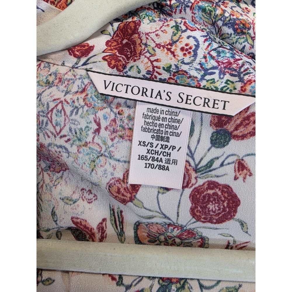 Victorias Secret Womens XS S Satin Floral Lace Trim Open Front Kimono Robe - Picture 8 of 9